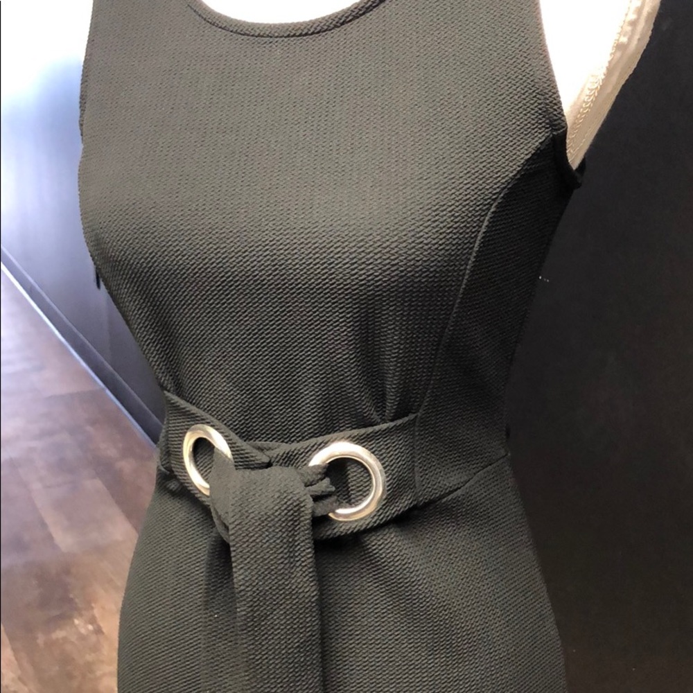 Classic Black Sleeveless Sheath Dress with Grommet Tie - Picture 2 of 4